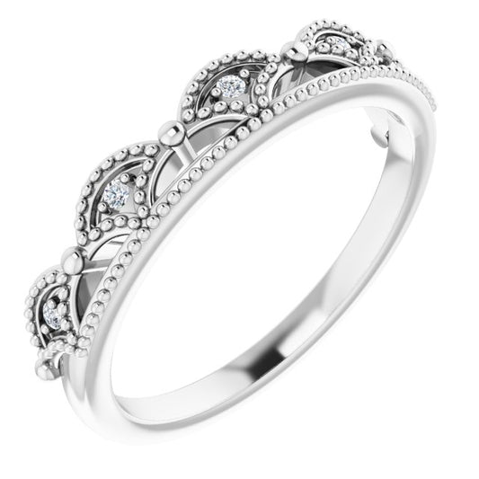 14K White .04 CTW Diamond Crown Ring
