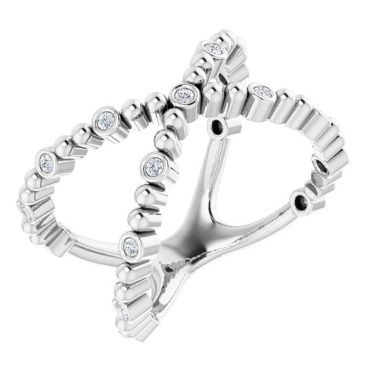 14K White 1/6 CTW Diamond Beaded Negative Space Ring