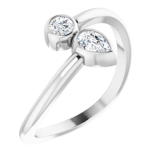 14K White 1/4 CTW Diamond Bezel-Set Bypass Ring