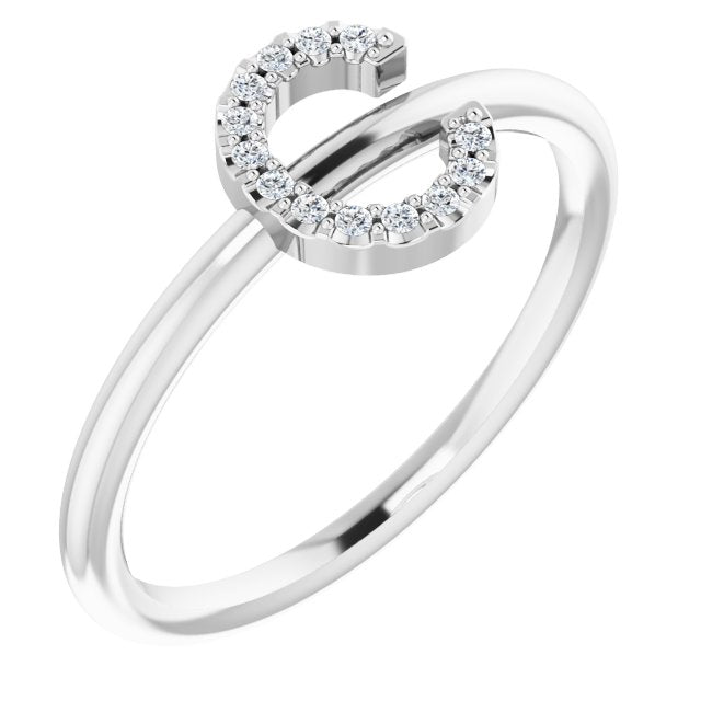 14K White .05 CTW Diamond Initial C Ring