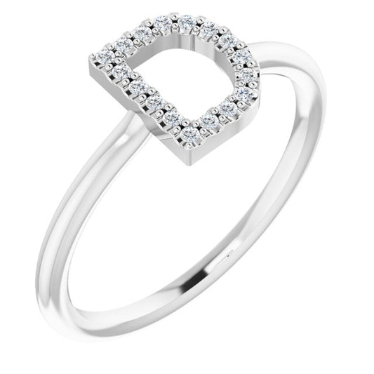 14K White .06 CTW Diamond Initial D Ring