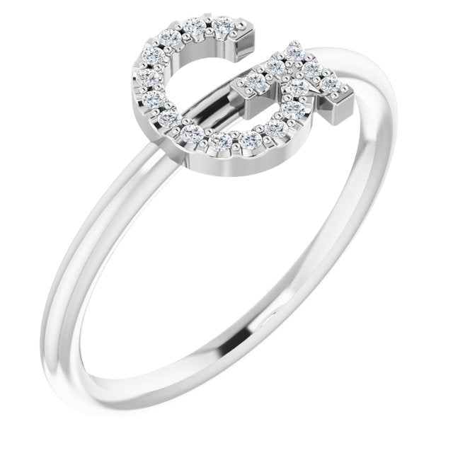 14K White .08 CTW Diamond Initial G Ring
