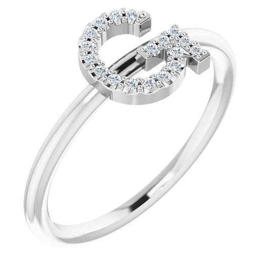 14K White .08 CTW Diamond Initial G Ring