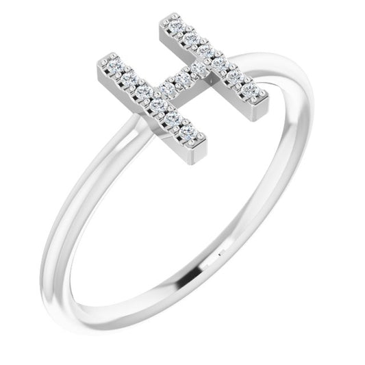 14K White .07 CTW Diamond Initial H Ring