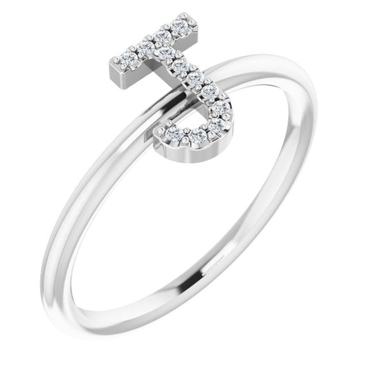 14K White .05 CTW Diamond Initial J Ring