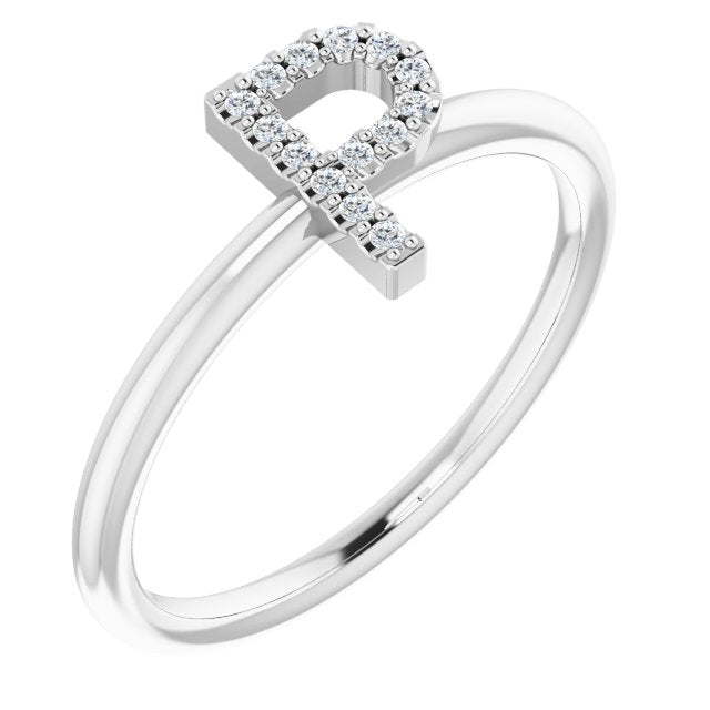 14K White .07 CTW Diamond Initial P Ring