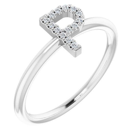 14K White .07 CTW Diamond Initial P Ring
