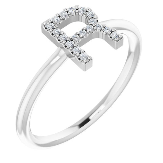 14K White .06 CTW Diamond Initial R Ring