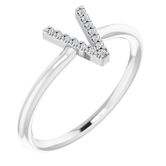 14K White .04 CTW Diamond Initial V Ring