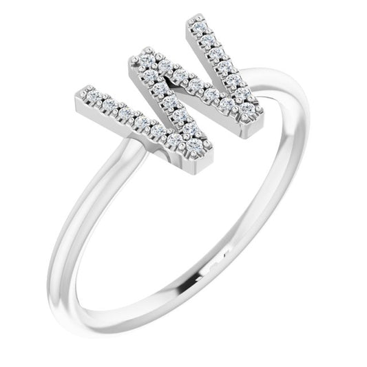 14K White .07 CTW Diamond Initial W Ring