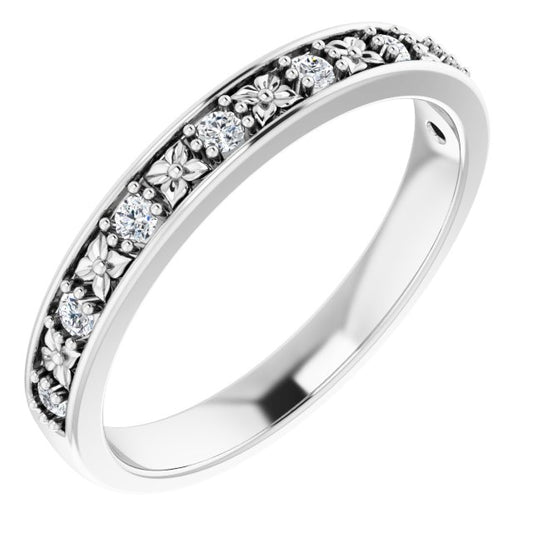 14K White 1/6 CTW Diamond Floral Anniversary Band