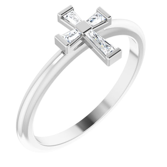 14K White 1/10 CTW Diamond Stackable Cross Ring