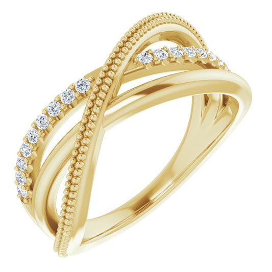 14K Yellow 1/5 CTW Diamond Criss-Cross Ring