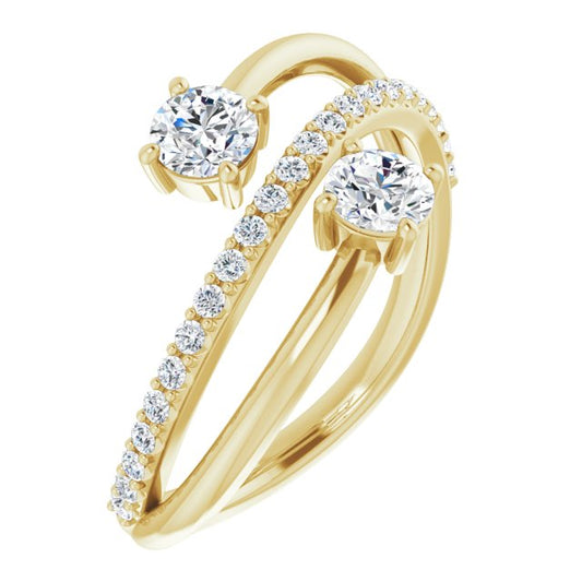 14K Yellow 3/4 CTW Diamond Two-Stone Bypass Ring