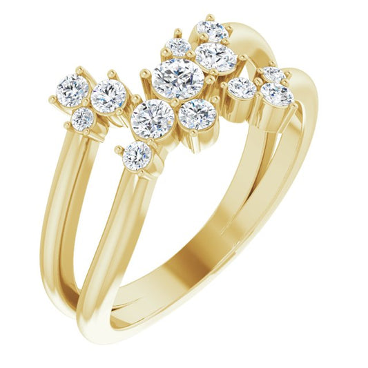 14K Yellow 1/2 CTW Diamond Cluster Bypass Ring