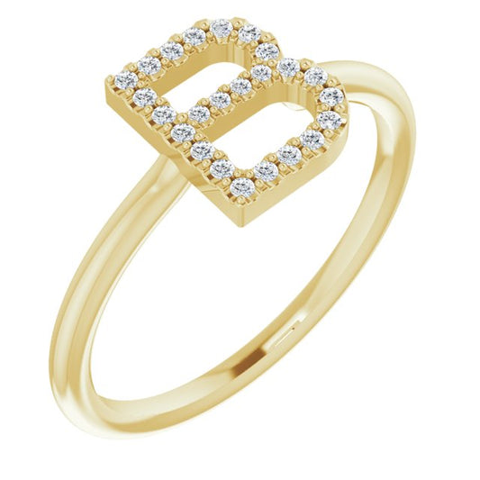 14K Yellow 1/8 CTW Diamond Initial B Ring