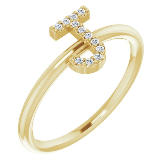 14K Yellow .05 CTW Diamond Initial J Ring