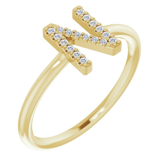 14K Yellow .08 CTW Diamond Initial N Ring
