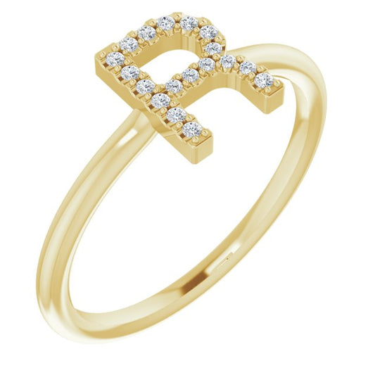 14K Yellow .08 CTW Diamond Initial R Ring