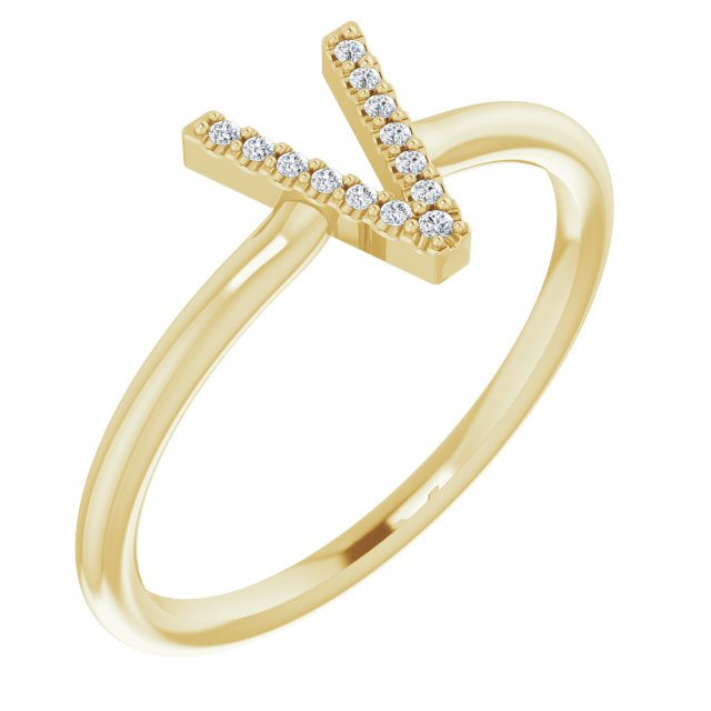 14K Yellow .04 CTW Diamond Initial V Ring