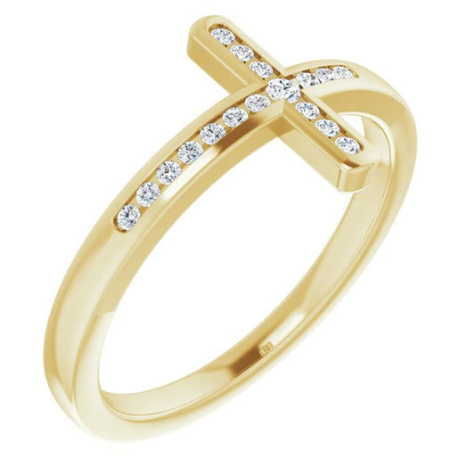 14K Yellow 1/10 CTW Diamond Sideways Cross Ring