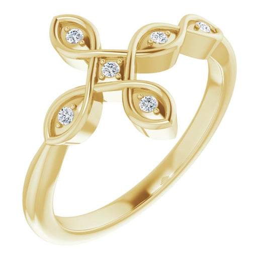14K Yellow .05 CTW Diamond Sideways Cross Ring