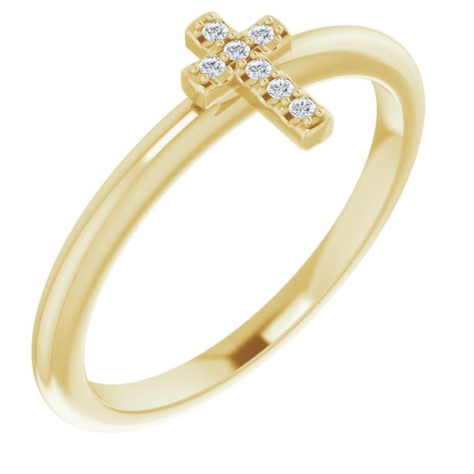 14K Yellow .03 CTW Diamond Stackable Cross Ring