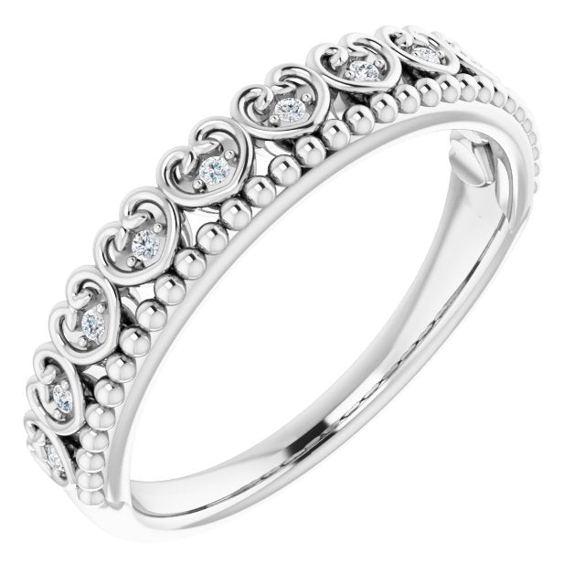 14K White .05 CTW Diamond Stackable Beaded Heart Ring