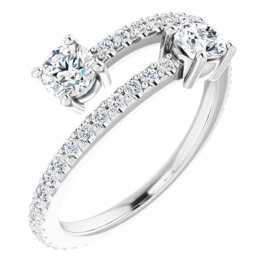 14K White 7/8 CTW Diamond Two-Stone Ring