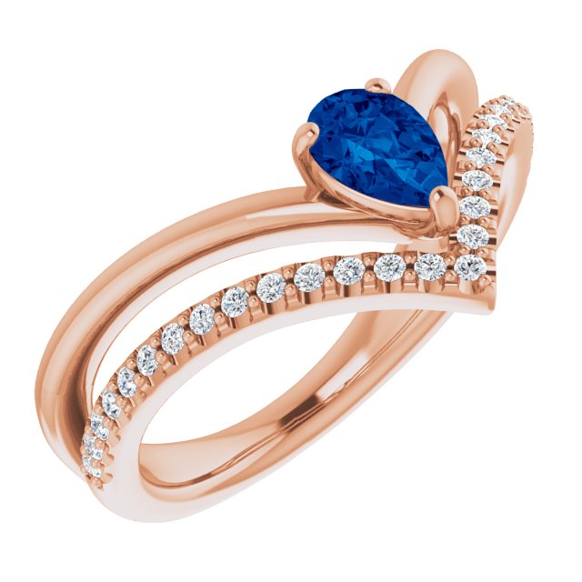 14K Rose Blue Sapphire & 1/6 CTW Diamond Ring