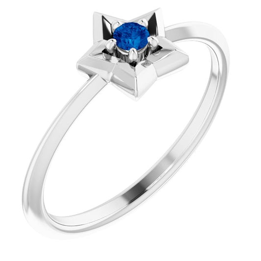 14K White 3 mm Round September Youth Star Birthstone Ring