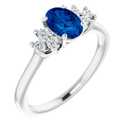 14K White Blue Sapphire  & 1/5 CTW Diamond Ring
