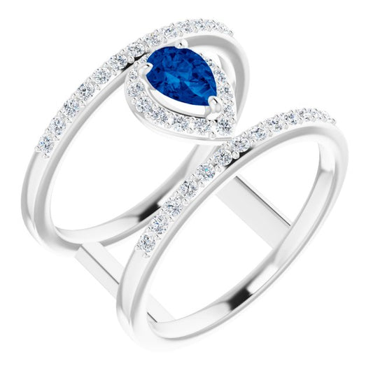 14K White Blue Sapphire & 1/3 CTW Diamond Ring