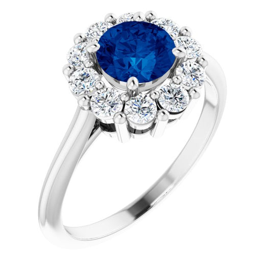 14K White Blue Sapphire & 1/2 CTW Diamond Ring
