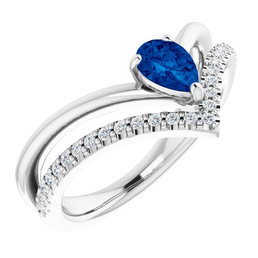 14K White Blue Sapphire & 1/6 CTW Diamond Ring