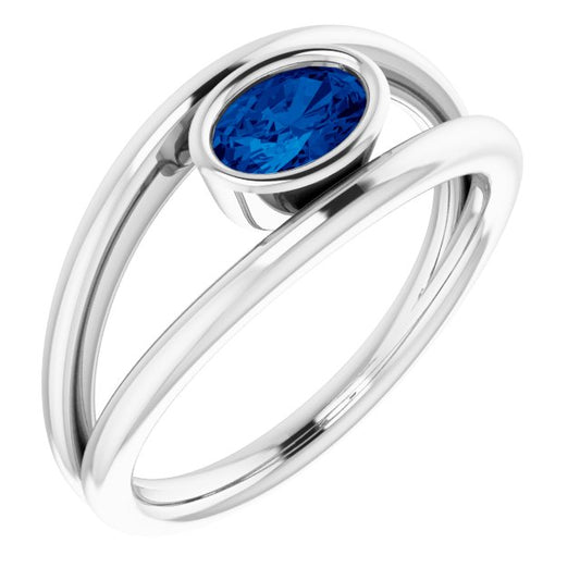 14K White Blue Sapphire Ring