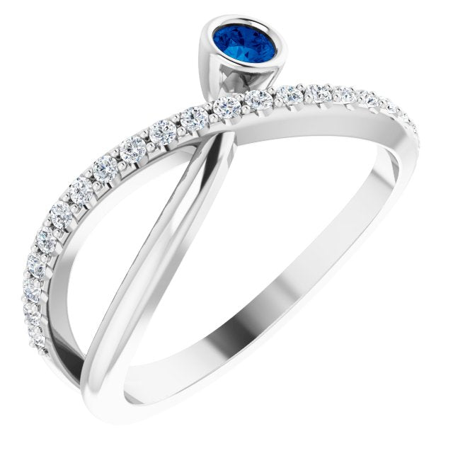 14K White Blue Sapphire & 1/5 CTW Diamond Ring