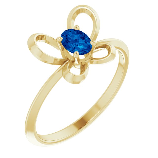 14K Yellow 4x3 mm Oval September Youth Butterfly Birthstone Ring