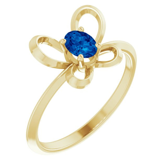 14K Yellow 4x3 mm Oval September Youth Butterfly Birthstone Ring
