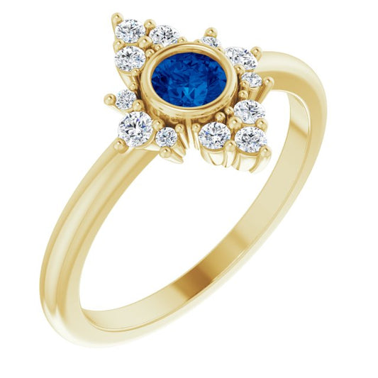 14K Yellow Blue Sapphire & 1/5 CTW Diamond Ring