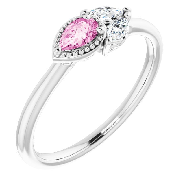 14K Yellow Pink Sapphire & 1/8 CTW Diamond Ring