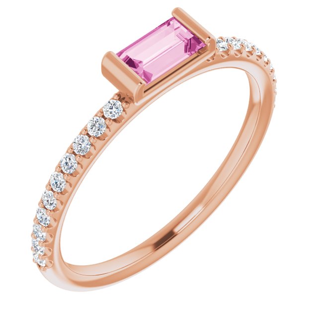 14K Rose Pink Sapphire & 1/6 CTW Diamond Stackable Ring