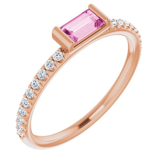 14K Rose Pink Sapphire & 1/6 CTW Diamond Stackable Ring