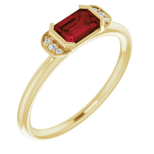 14K Yellow Mozambique Garnet & .02 CTW Diamond Stackable Ring