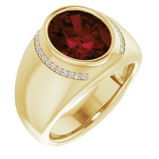 14K Yellow Mozambique Garnet & 1/8 CTW Diamond Ring