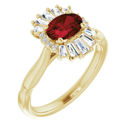 14K Yellow Mozambique Garnet & 1/4 CTW Diamond Ring
