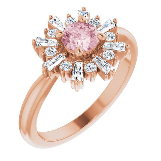 14K Rose 5 mm Round Pink Morganite & 3/8 CTW Diamond Ring
