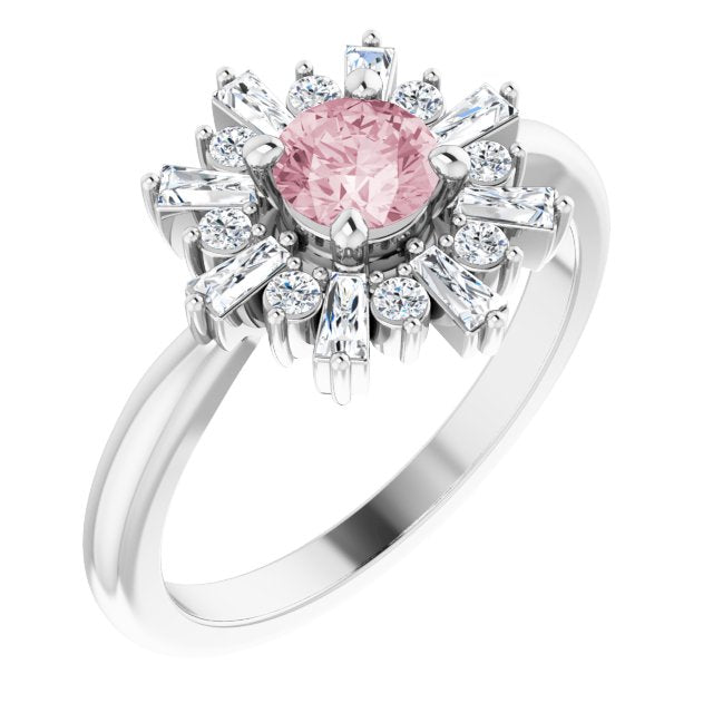 14K White 5 mm Round Pink Morganite & 3/8 CTW Diamond Ring