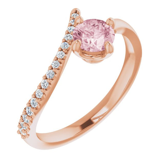 14K Rose Morganite & 1/10 CTW Diamond Bypass Ring