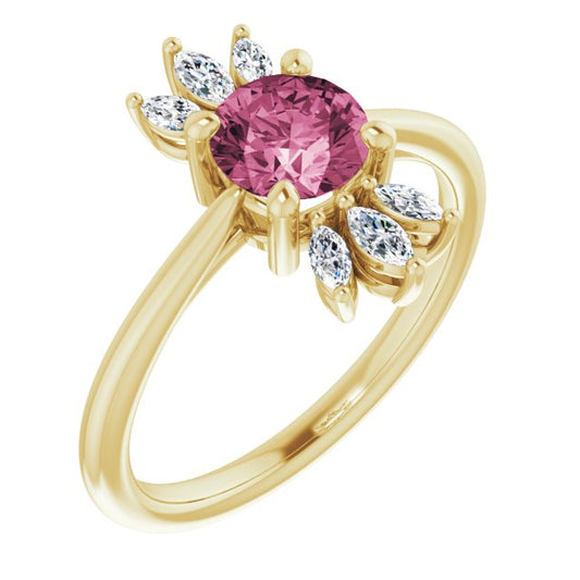 14K Yellow Pink Tourmaline & 1/4 CTW Diamond Ring